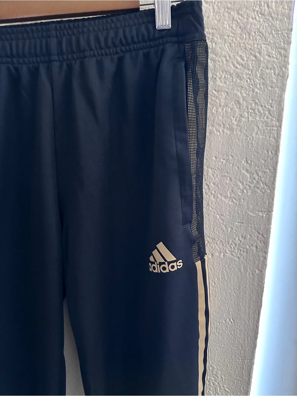 adidas Black Joggers with Gold Logo & Side Stripes - Men